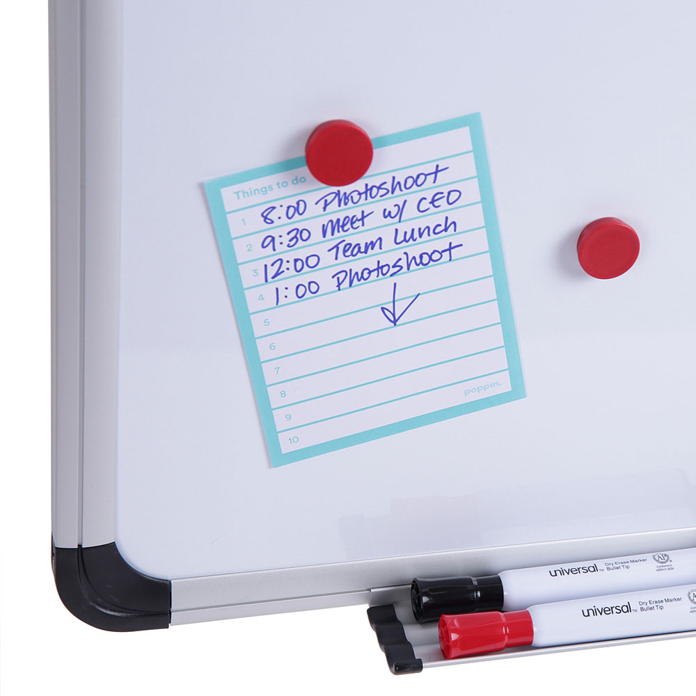 Closeup of Universal dry erase board and markers